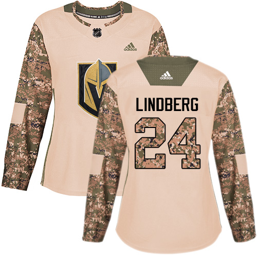 Adidas Golden Knights #24 Oscar Lindberg Camo Authentic Veterans Day Women's Stitched NHL Jersey - Click Image to Close